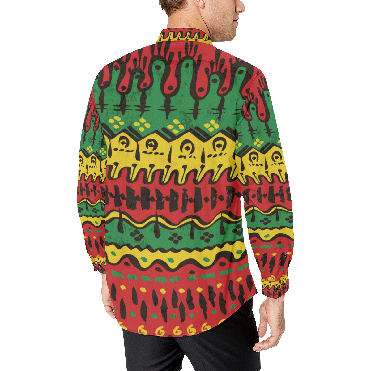 Rasta Pattern Print Design A01 Men's Long Sleeve Shirt