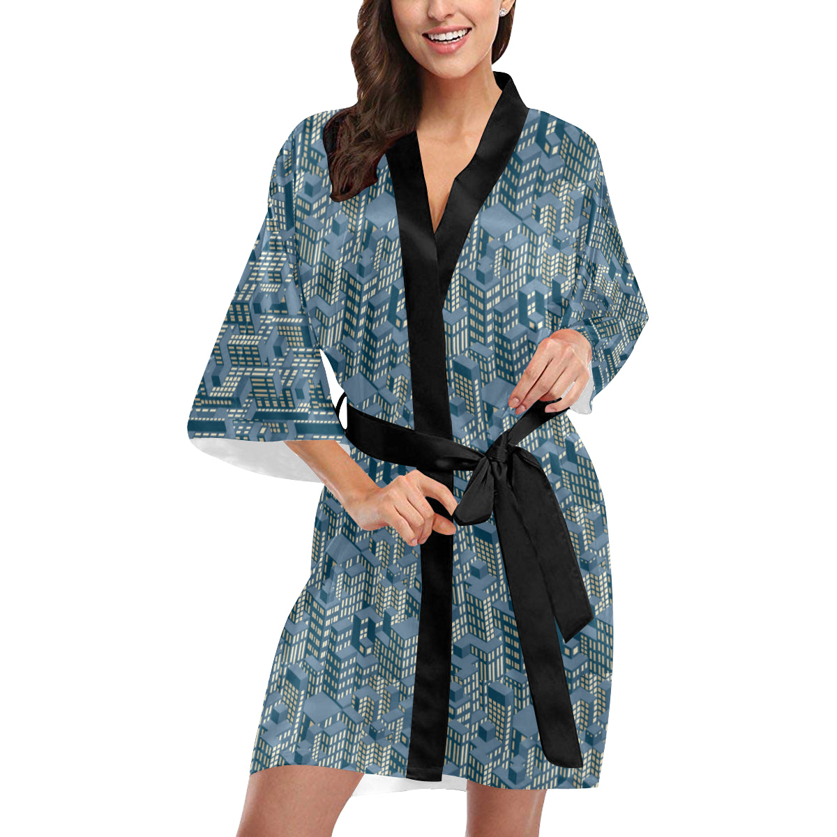 City  Pattern Print Design 01 Women's Short Kimono