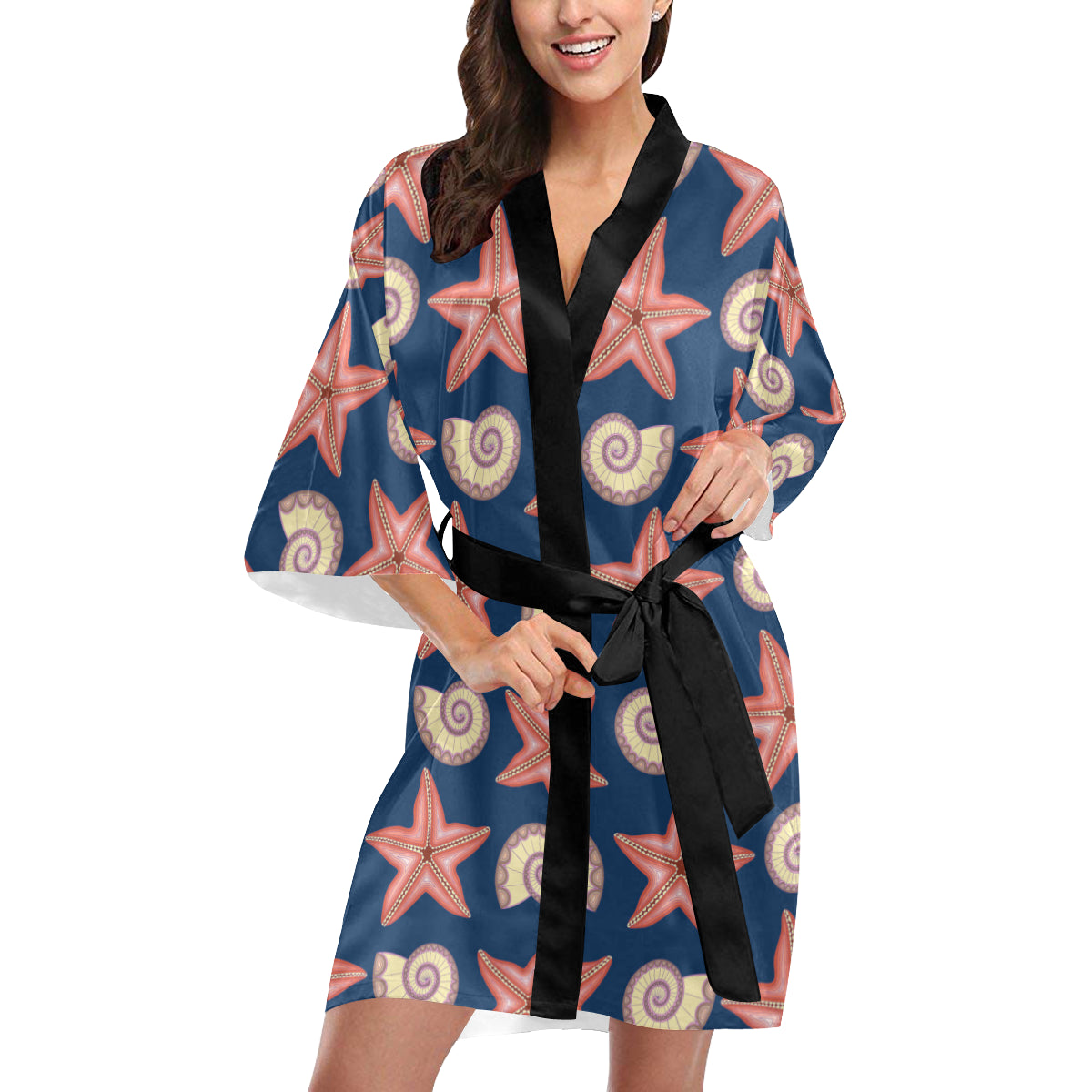 Starfish Pattern Print Design 03 Women's Short Kimono