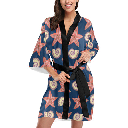 Starfish Pattern Print Design 03 Women's Short Kimono