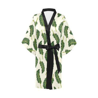 Kale Pattern Print Design 03 Women's Short Kimono