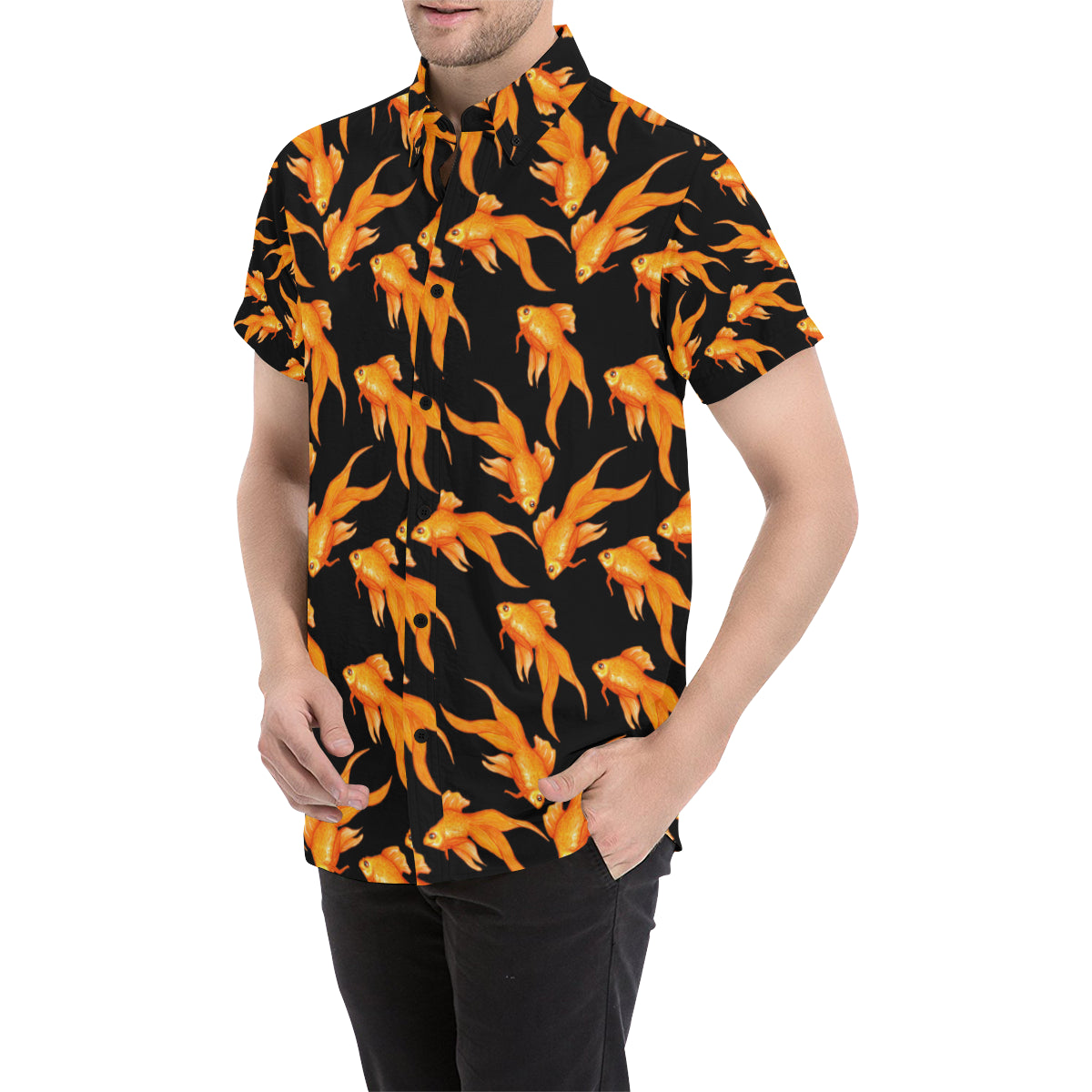 Goldfish Pattern Print Design 03 Men's Short Sleeve Button Up Shirt