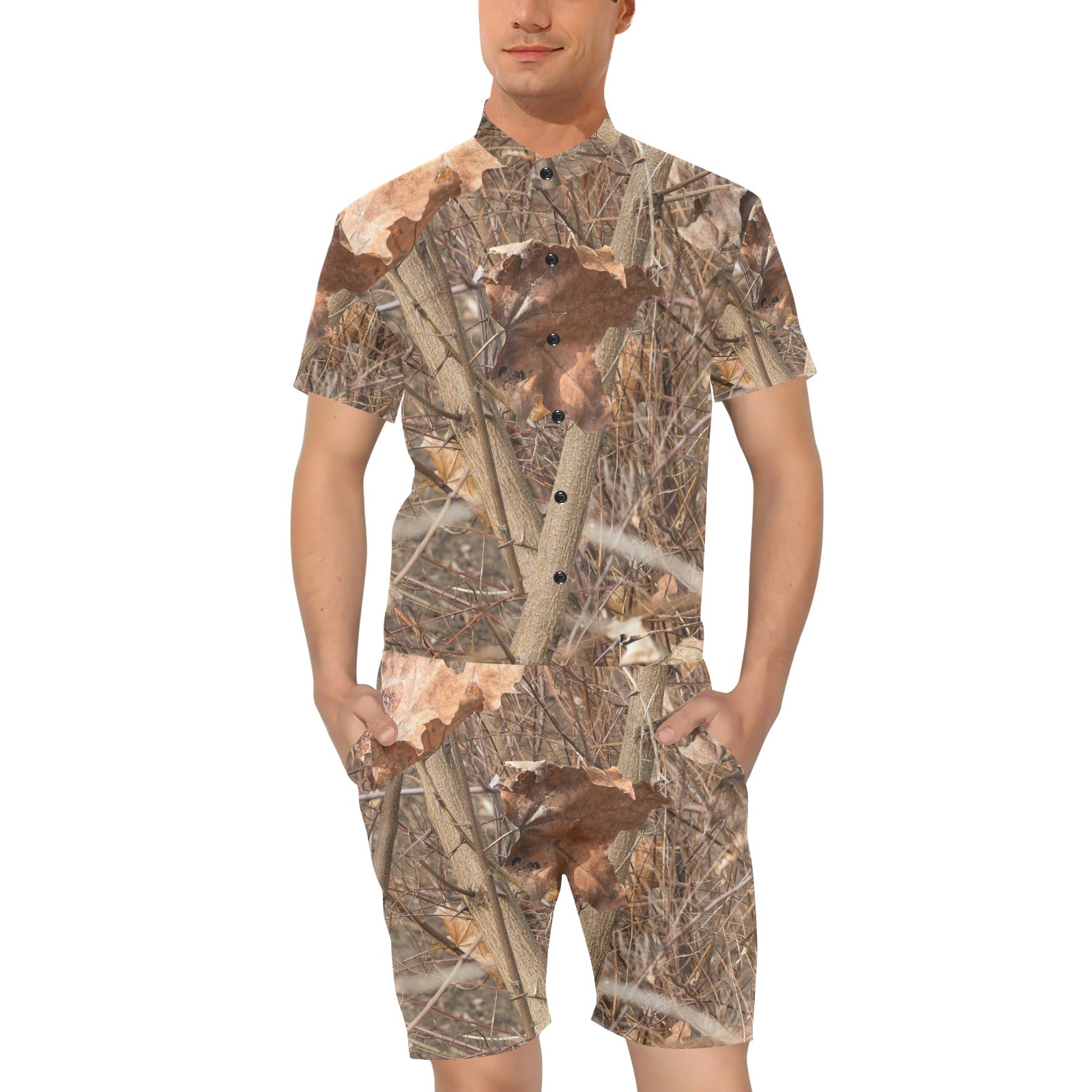 Camo Realistic Tree Forest Autumn Print Men's Romper