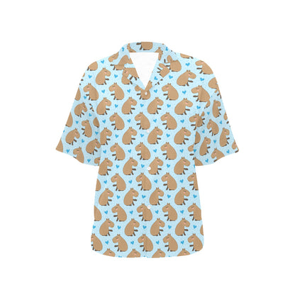Capybara Pattern Print Design 01 Women's Hawaiian Shirt