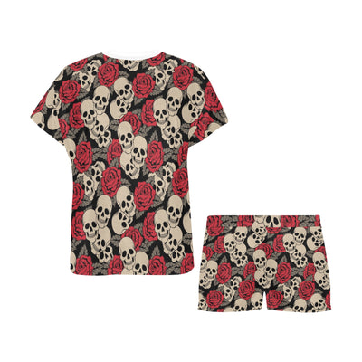 Skull And Roses Print Design LKS301 Women's Short Pajama Set