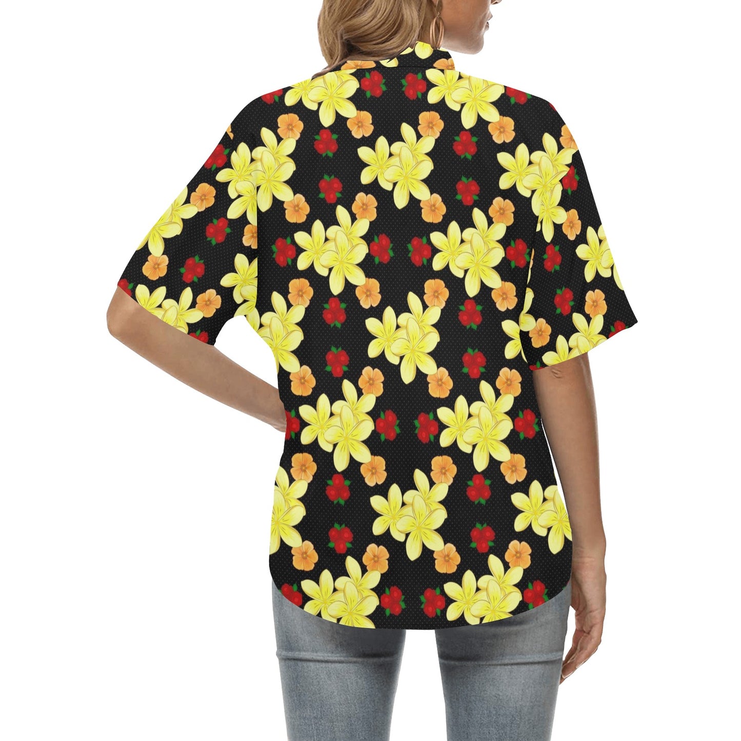Yellow Plumeria Pattern Print Design PM04 Women's Hawaiian Shirt