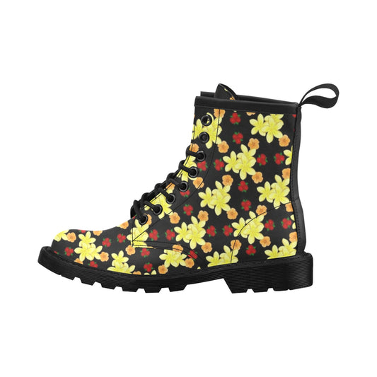Yellow Plumeria Pattern Print Design PM04 Women's Boots