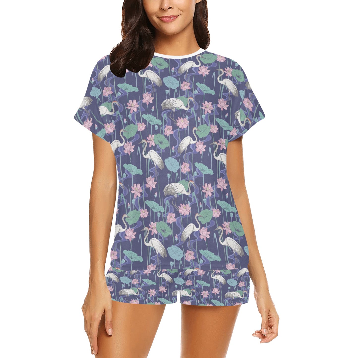Water Lily Print Design LKS306 Women's Short Pajama Set