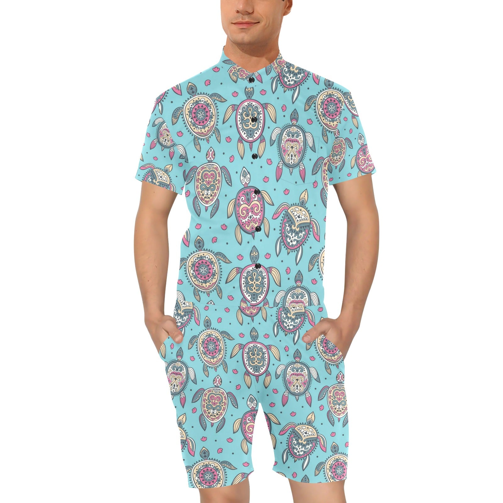 Sea Turtle Art Pattern Men's Romper