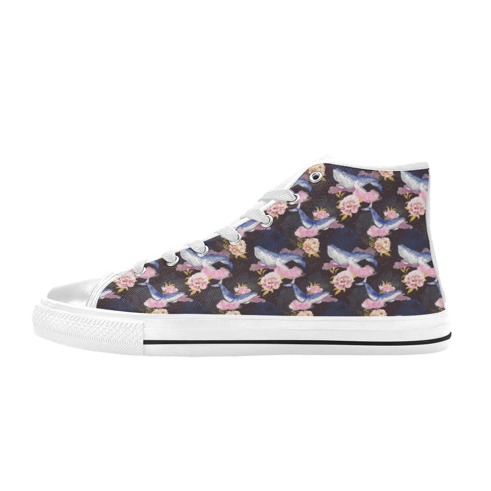 Blue Whale Print Design LKS401 High Top Women's White Shoes