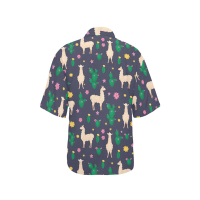 Llama Cactus Pattern Print Design 012 Women's Hawaiian Shirt