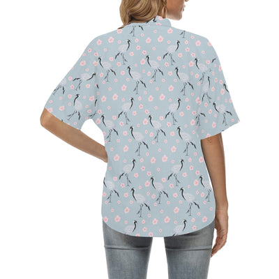 Sakura Bird Print Design LKS304 Women's Hawaiian Shirt