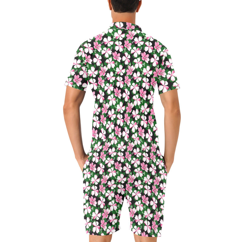 Hibiscus Pink Flower Hawaiian Print Men's Romper