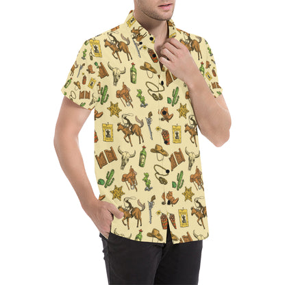 Cowboy Pattern Print Design 04 Men's Short Sleeve Button Up Shirt