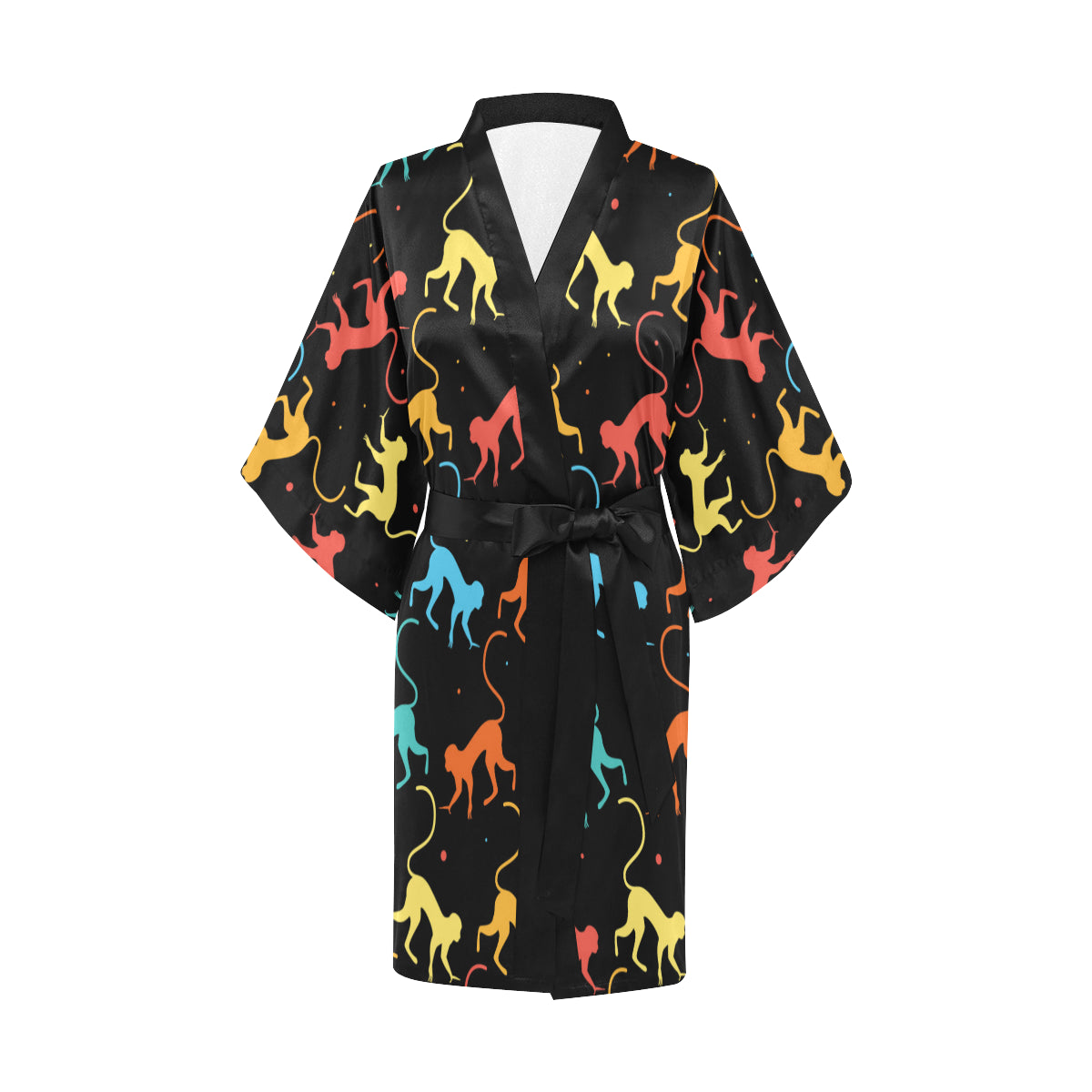 Monkey Pattern Print Design 01 Women's Short Kimono