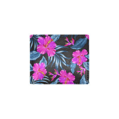 Neon Pink Hibiscus Pattern Print Design HB015 Men's ID Card Wallet