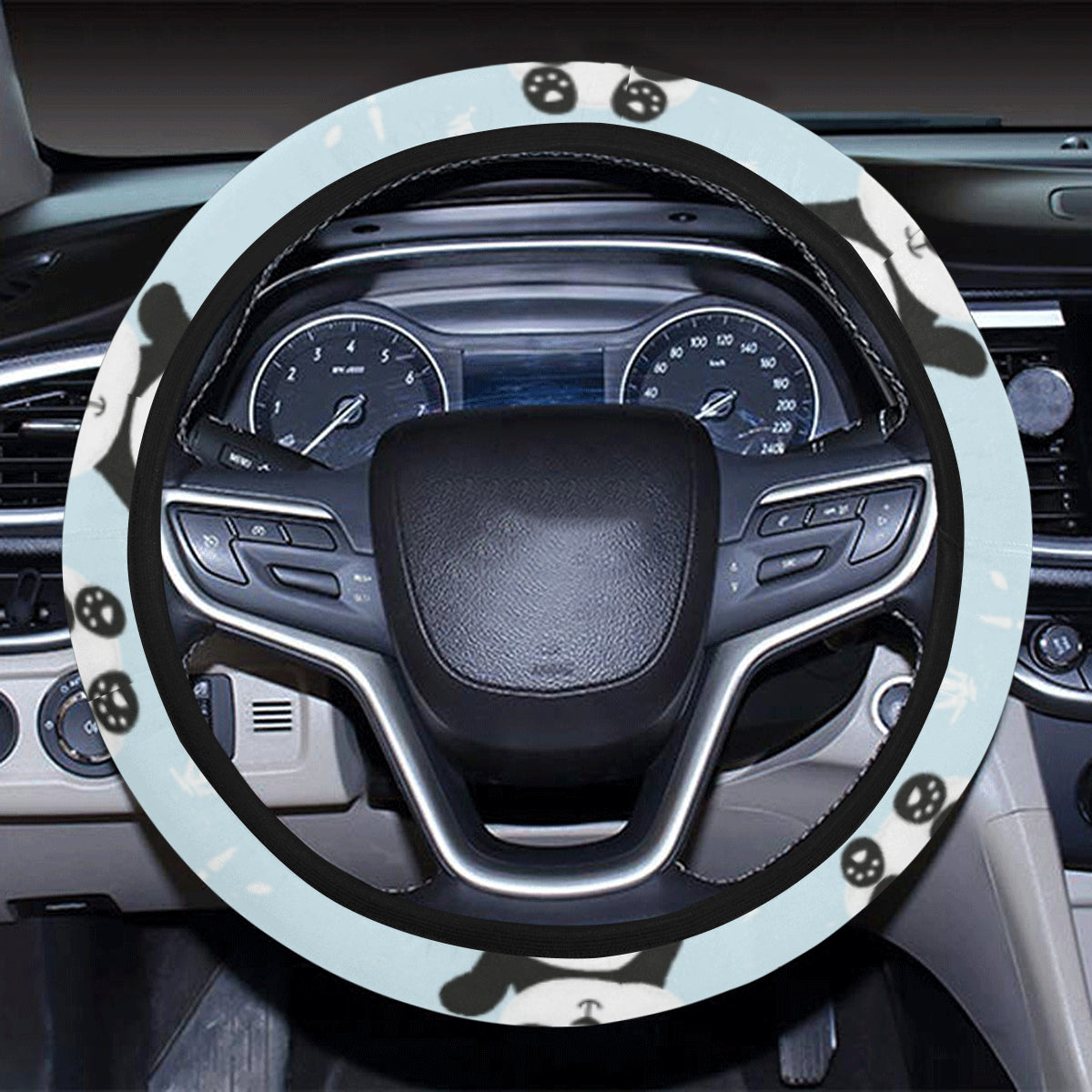 Panda Pattern Print Design A01 Steering Wheel Cover with Elastic Edge