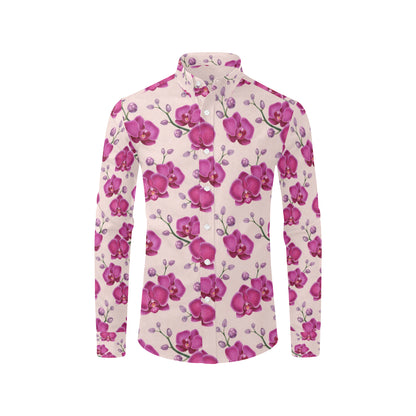 Orchid Purple Pattern Print Design OR04 Men's Long Sleeve Shirt