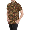 Skull Roses Vintage Design Themed Print Men's Short Sleeve Button Up Shirt