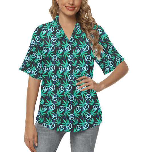 Peace Sign Themed Design Print Women's Hawaiian Shirt