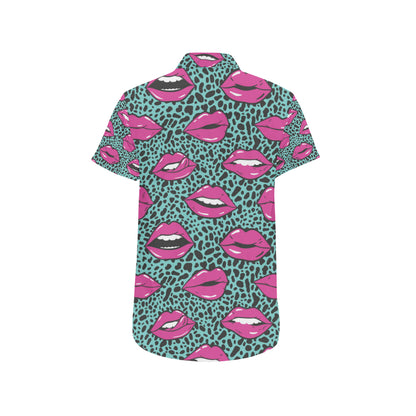 Lip Pattern Print Design 04 Men's Short Sleeve Button Up Shirt