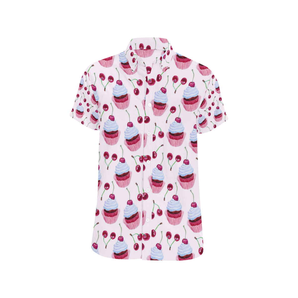 Cherry Cupcake Pink Pattern Men's Short Sleeve Button Up Shirt