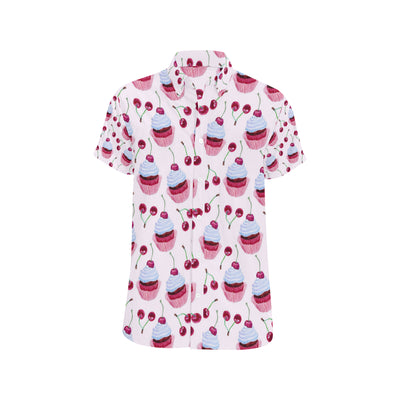 Cherry Cupcake Pink Pattern Men's Short Sleeve Button Up Shirt