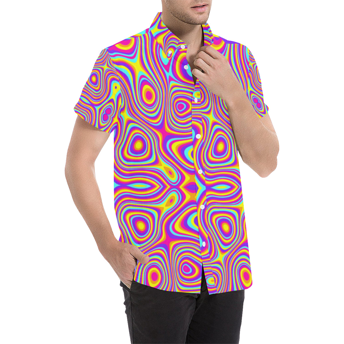 Liquid Pattern Print Design 06 Men's Short Sleeve Button Up Shirt
