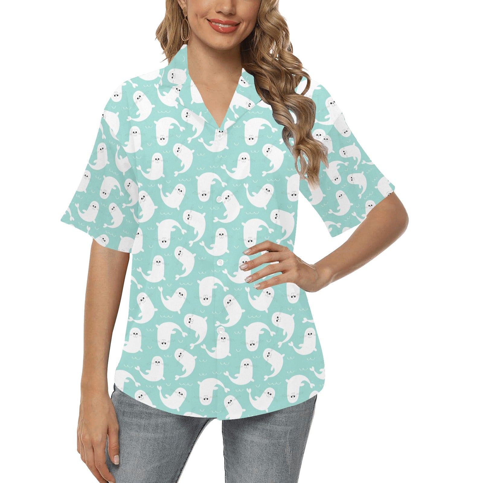 Sea Lion Print Design LKS401 Women's Hawaiian Shirt