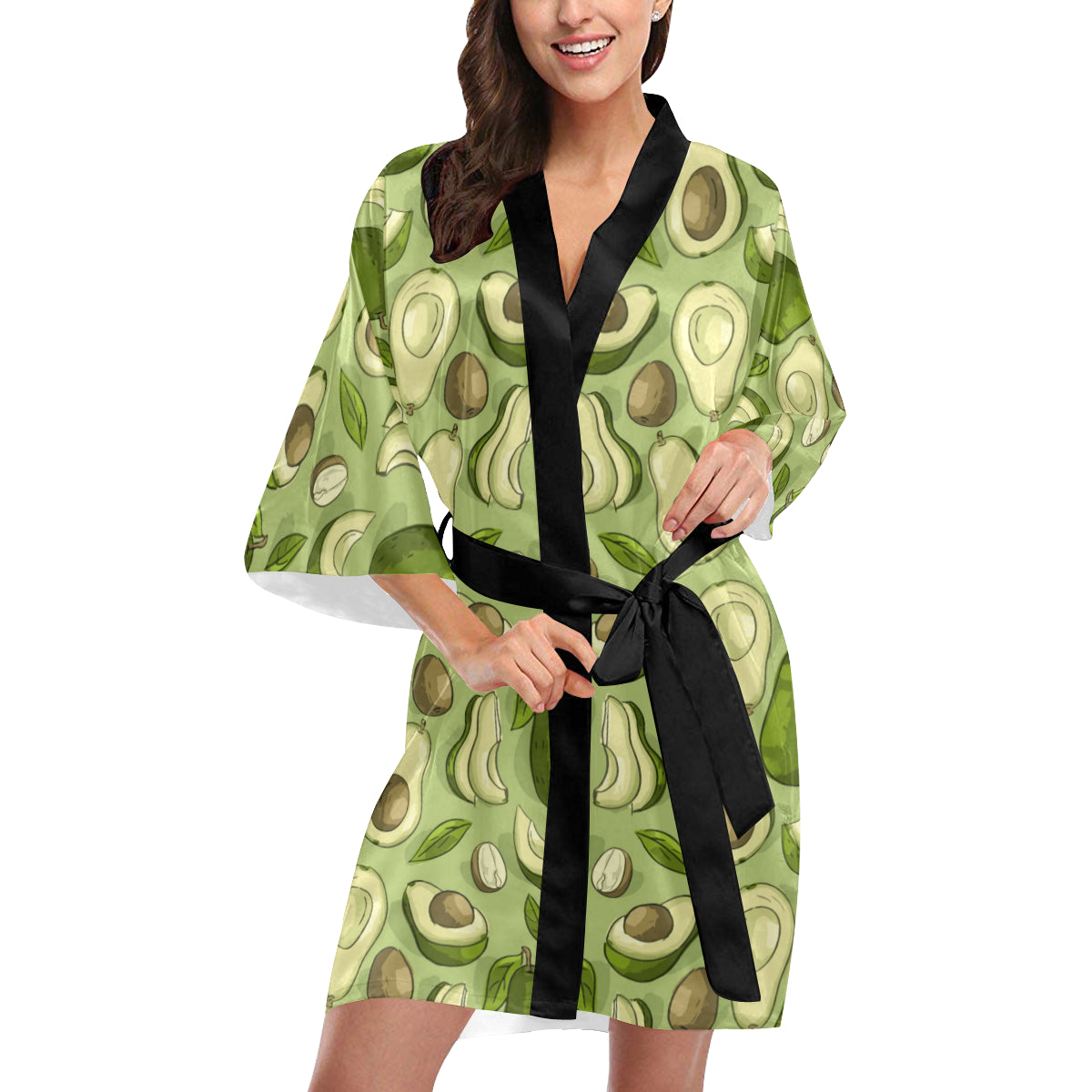Avocado Pattern Print Design AC03 Women's Short Kimono
