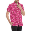 Camo Pink Pattern Print Design 01 Men's Short Sleeve Button Up Shirt