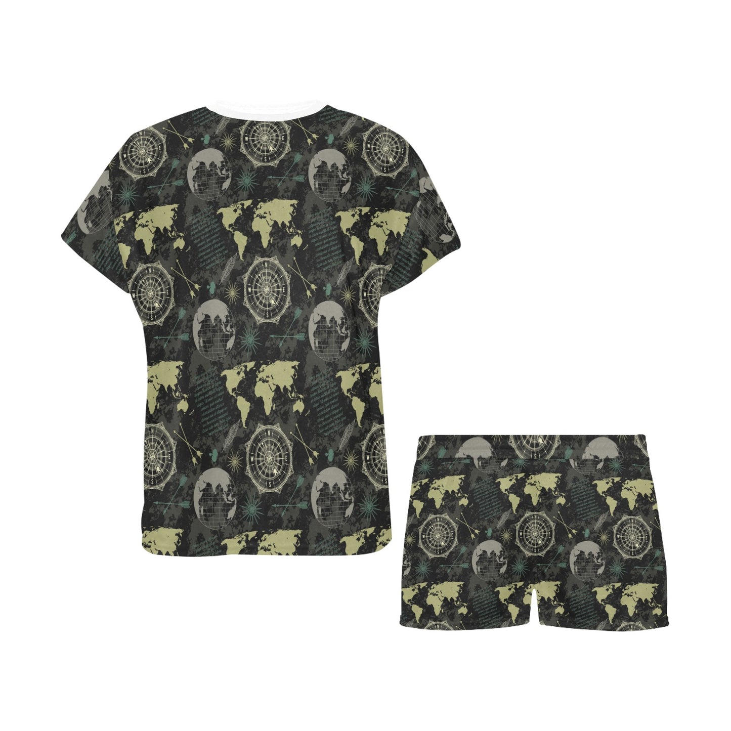 World Map Print Design LKS303 Women's Short Pajama Set
