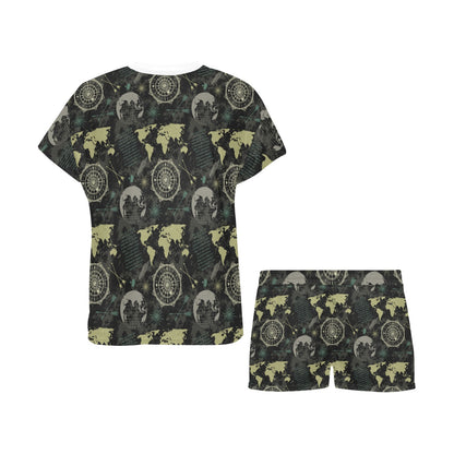 World Map Print Design LKS303 Women's Short Pajama Set