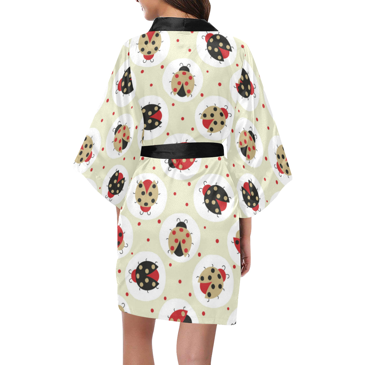 Ladybug Pattern Print Design 03 Women's Short Kimono