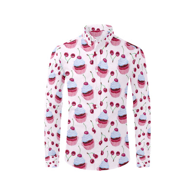 Cherry Cupcake Pink Pattern Men's Long Sleeve Shirt