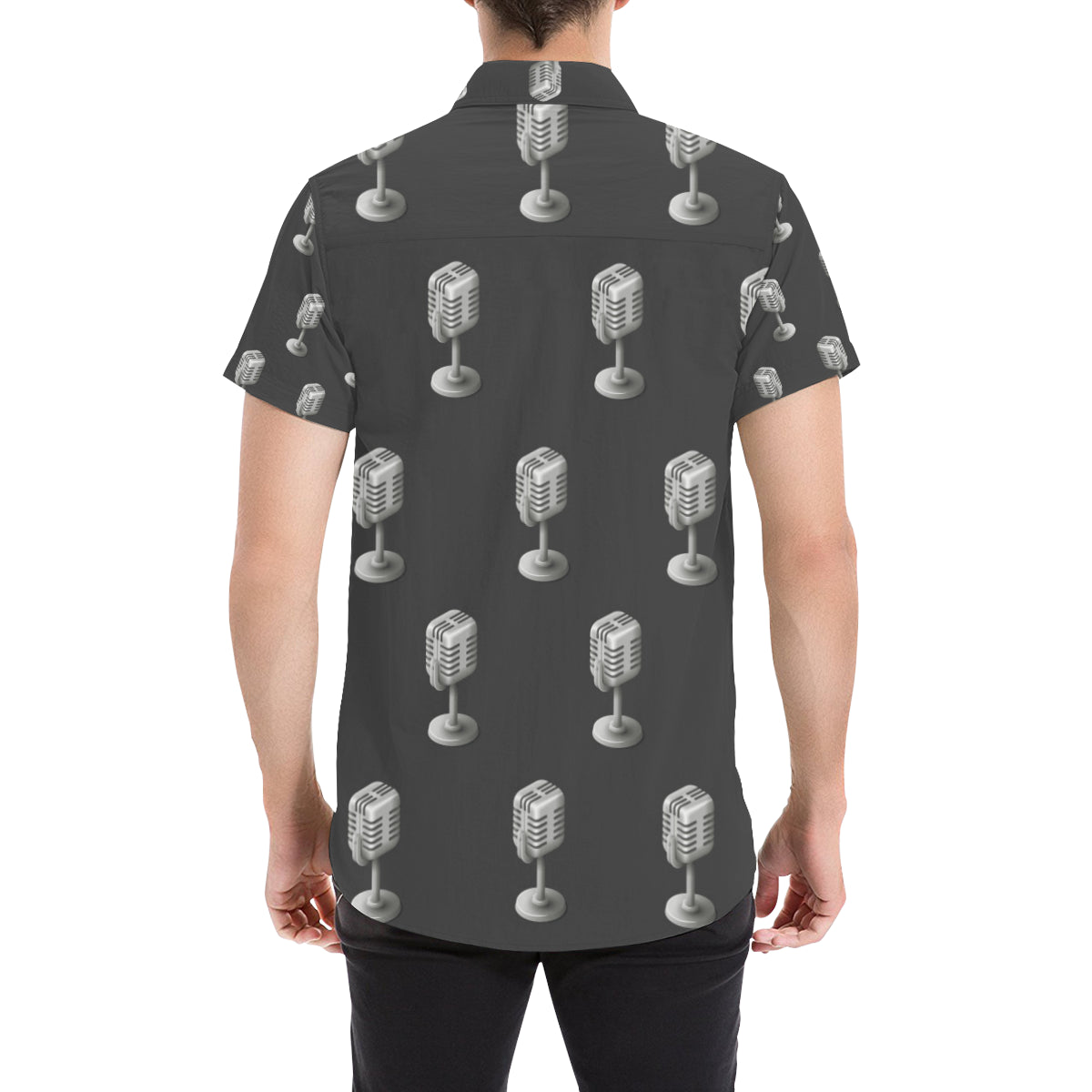 Microphone Vintage Pattern Print Design 01 Men's Short Sleeve Button Up Shirt