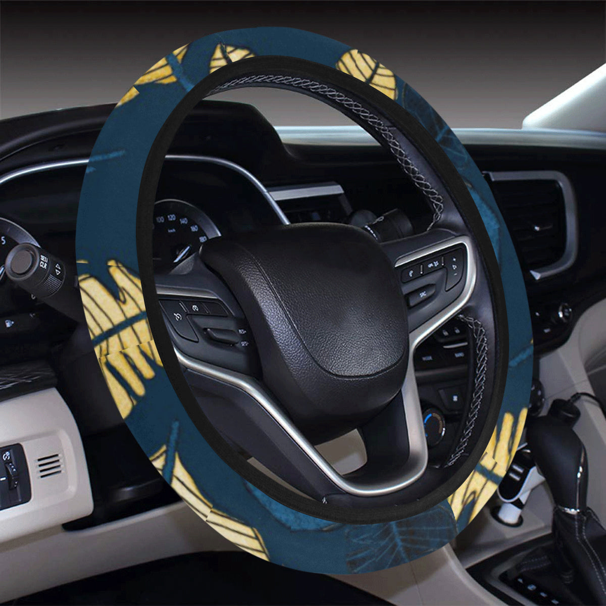 Banana Leaf Pattern Print Design BL09 Steering Wheel Cover with Elastic Edge