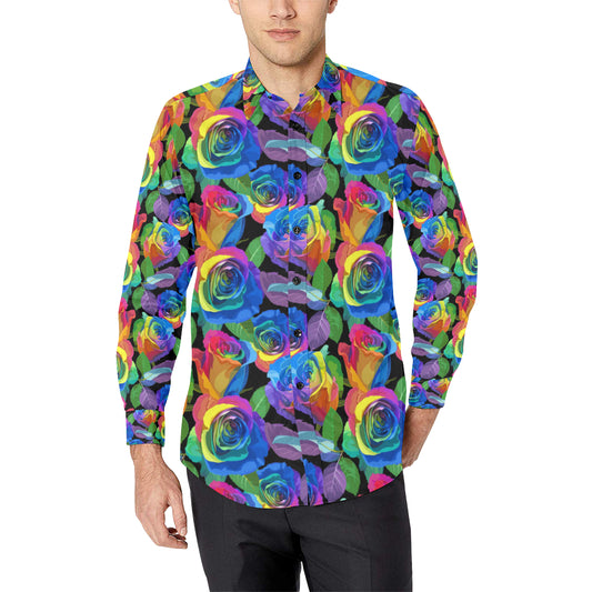 Rose Pattern Print Design RO02 Men's Long Sleeve Shirt
