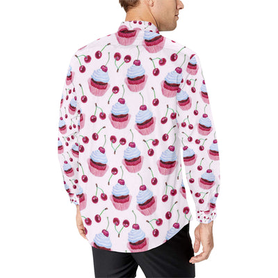 Cherry Cupcake Pink Pattern Men's Long Sleeve Shirt