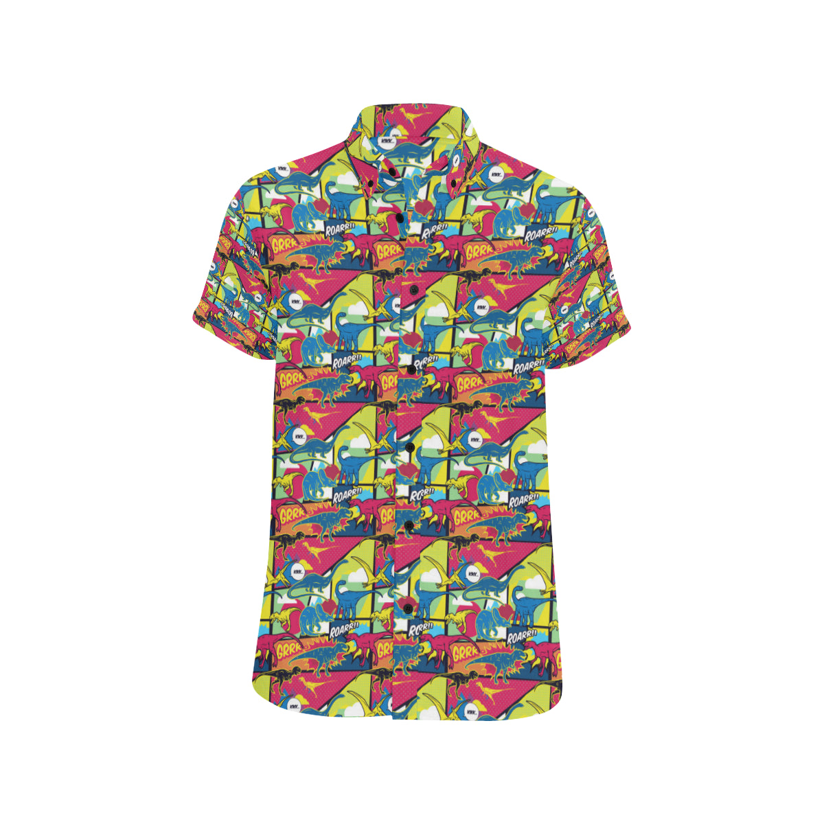 Dinosaur Comic Pop Art Style Men's Short Sleeve Button Up Shirt