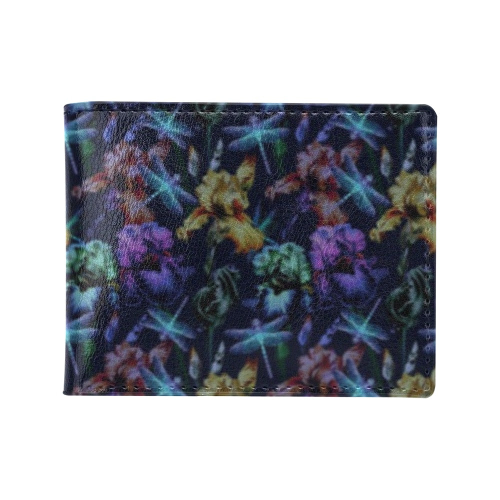 Dragonfly With Floral Print Pattern Men's ID Card Wallet