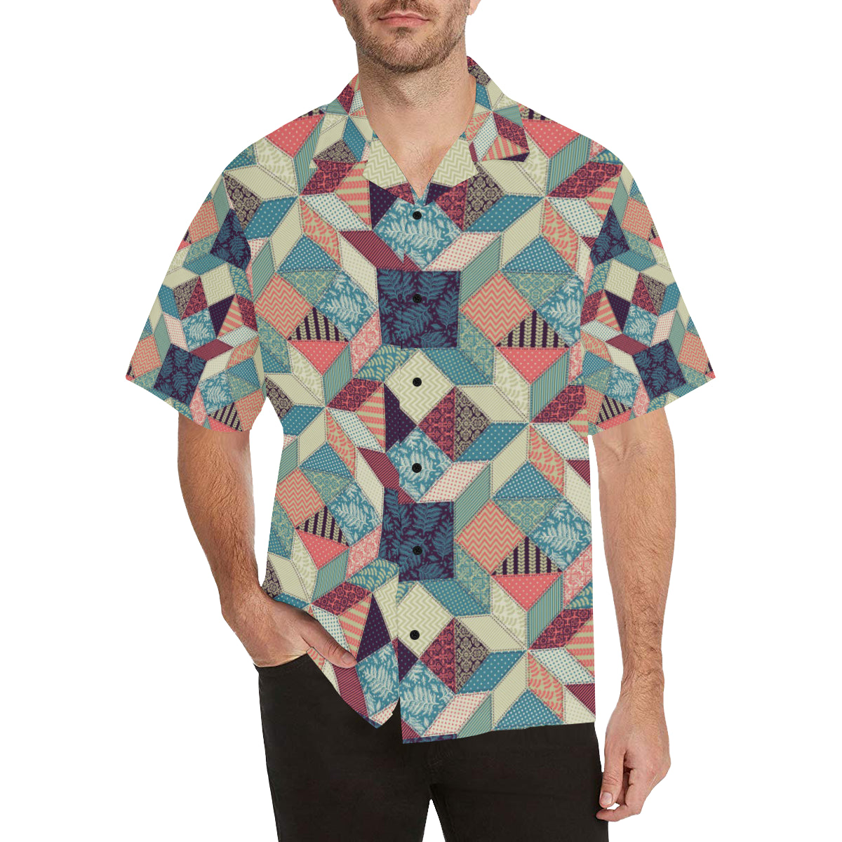 Patchwork Pattern Print Design 02 Men's Hawaiian Shirt