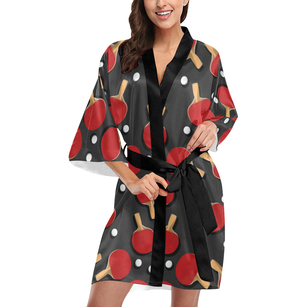 Ping Pong Pattern Print Design A05 Women's Short Kimono