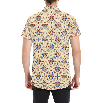 Aztec Wolf Pattern Print Design 03 Men's Short Sleeve Button Up Shirt