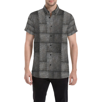 Armor Pattern Print Design 02 Men's Short Sleeve Button Up Shirt