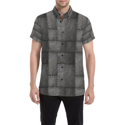 Armor Pattern Print Design 02 Men's Short Sleeve Button Up Shirt
