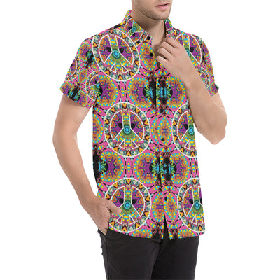 Peace Sign Pattern Print Design A03 Men's Short Sleeve Button Up Shirt