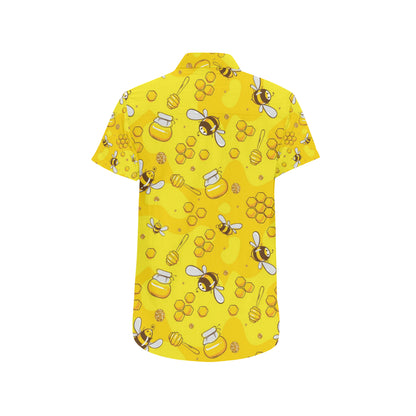 Bee Pattern Print Design BEE01 Men's Short Sleeve Button Up Shirt