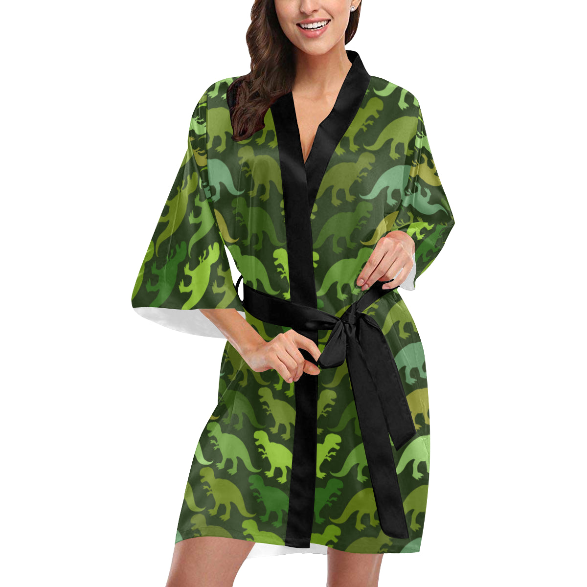 T Rex Pattern Print Design A03 Women's Short Kimono
