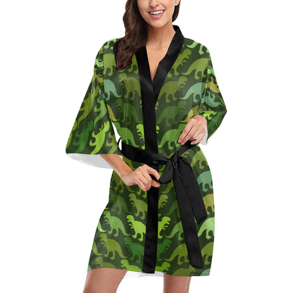 T Rex Pattern Print Design A03 Women's Short Kimono